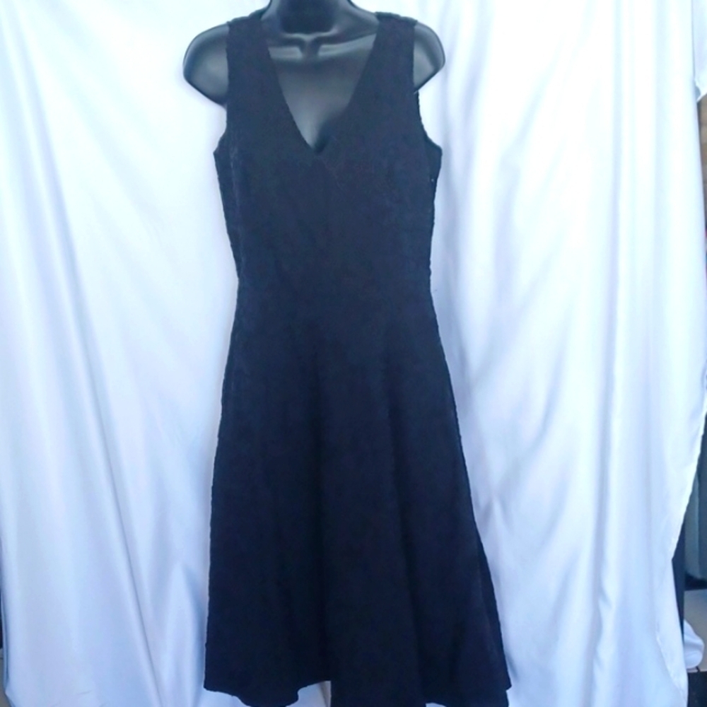 Charter Club Lace Fit & Flare Silk & Linen Textured Dress, v-neck, 17" ptp